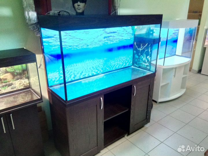 Аквариум 350, свет, биофильтр, тумба, фон3d море