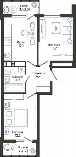 2-к. квартира, 48,4 м², 7/24 эт.