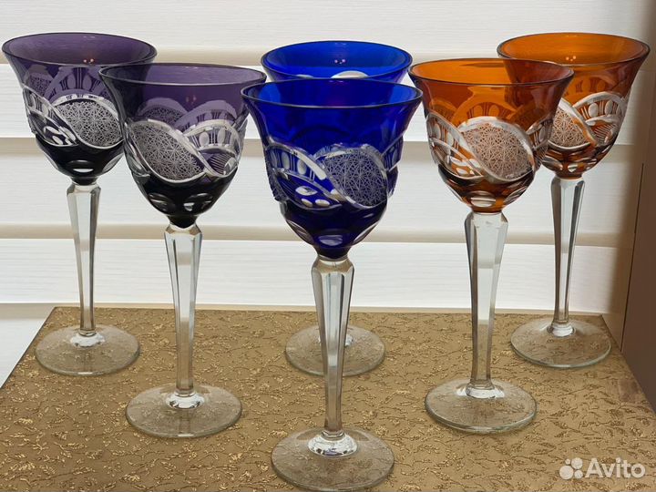 Бокалы немецкий цветной хрусталь винтаж