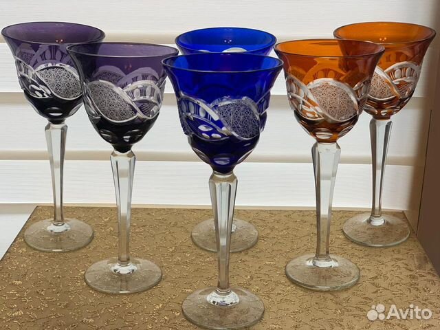 Бокалы немецкий цветной хрусталь винтаж