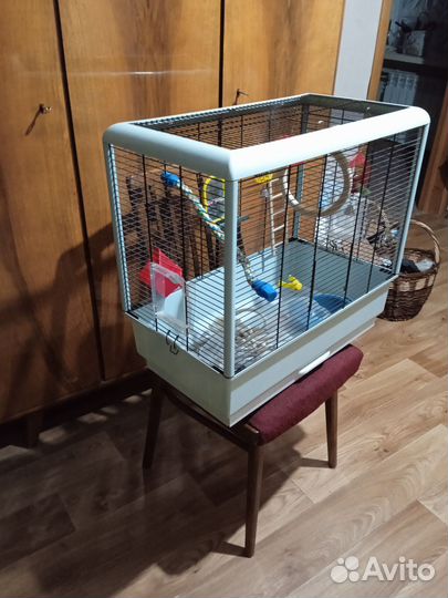 Клетка для попугая с игрушками