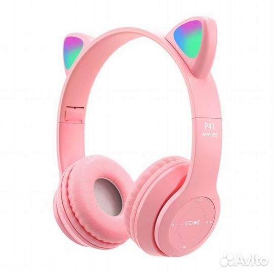 Наушники беспроводные блютуз со светящ. ушками P47