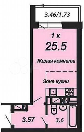 Квартира-студия, 25,5 м², 9/18 эт.