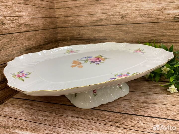 Поднос на ножке 40см. «Мейсенский букет» Чехия