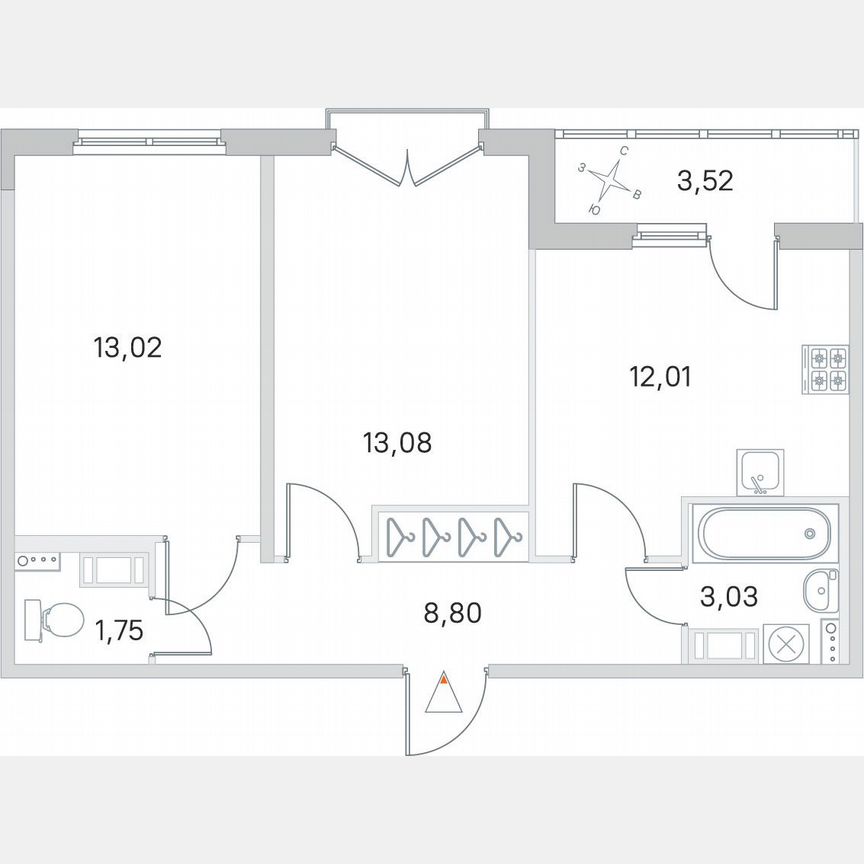2-к. квартира, 53,5 м², 3/4 эт.