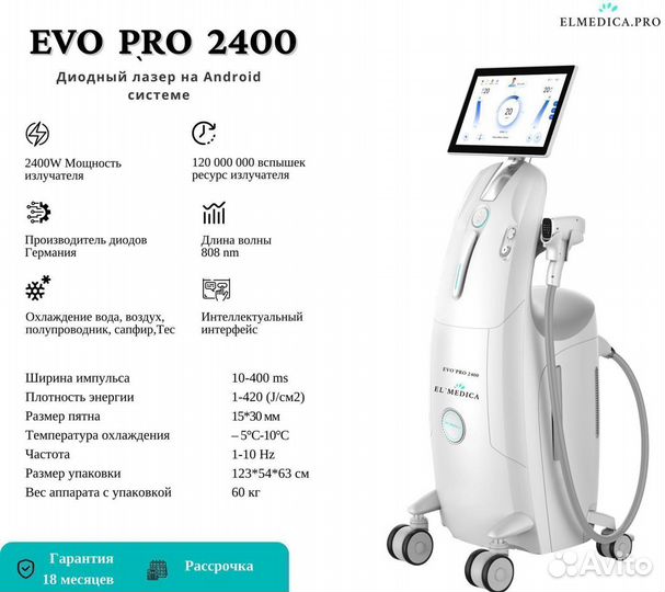 Диодный лазер ElMedica Evo’Pro 2400w