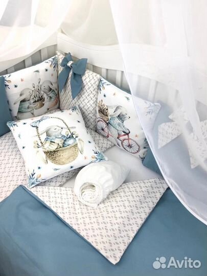 Бортики в кроватку и балдахин Lux качество