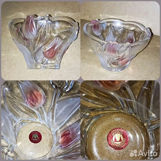 Ваза,рюмки стопки,цветное стекло. Лебедь