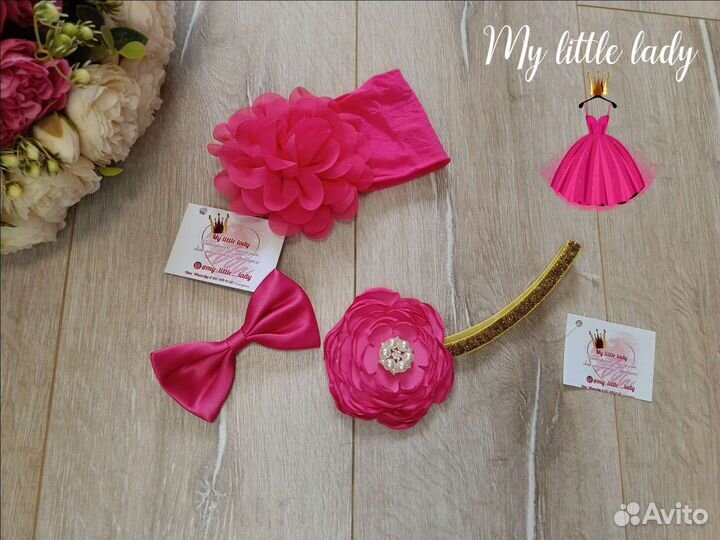 Повязки, бантик - заколка для девочки фуксия новое