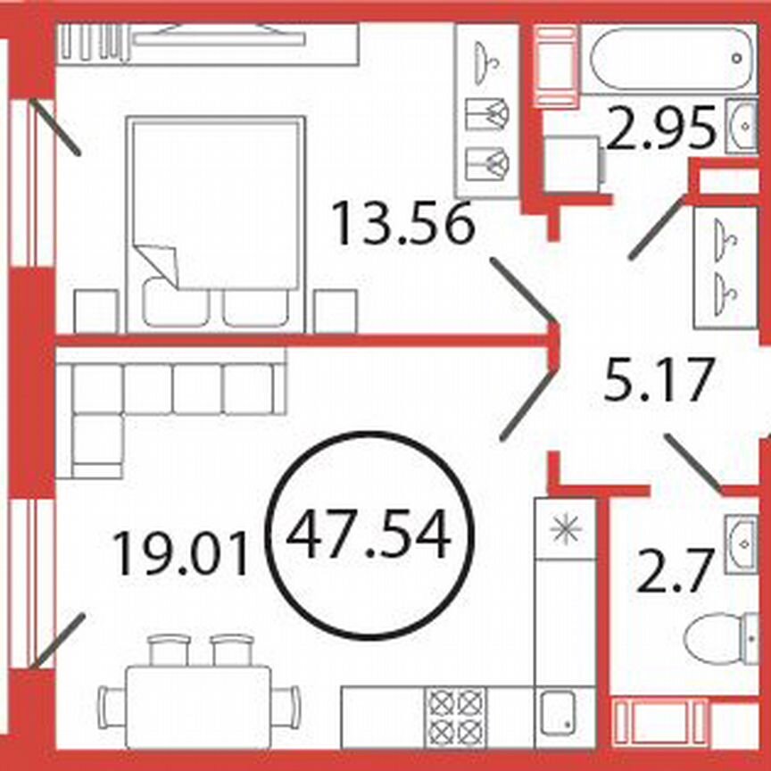 1-к. квартира, 47,5 м², 3/12 эт.