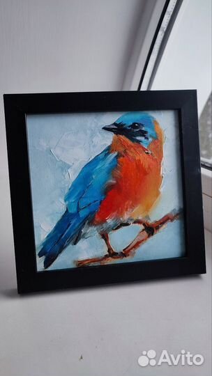 Картина маслом,картон 15х 15, Птицы