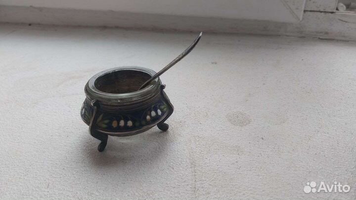 Солонка с ложечкой 5 юммет. Мельхиор