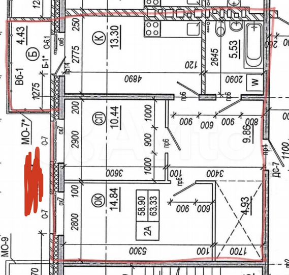 2-к. квартира, 63,3 м², 14/15 эт.