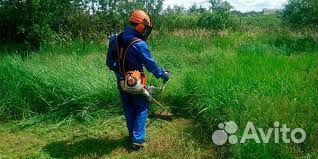 Покос травы тримером, газонокосилкой