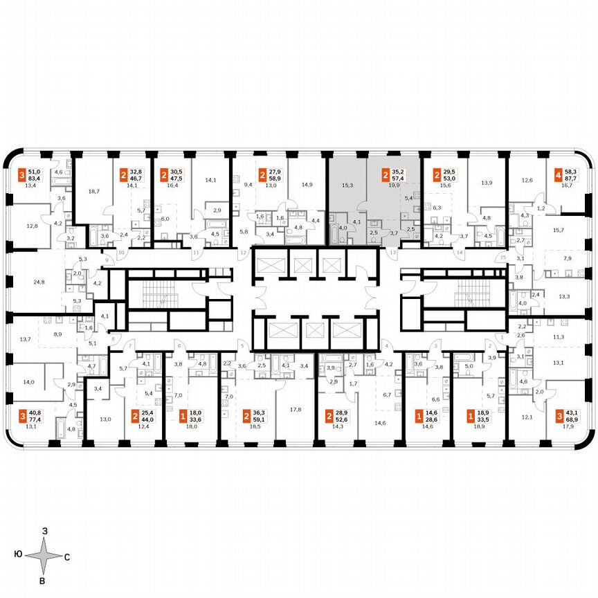 1-к. квартира, 57,4 м², 27/49 эт.
