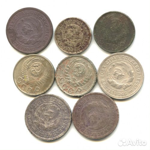 Лот монет ранний СССР «10, 15, 20 копеек». 8 шт