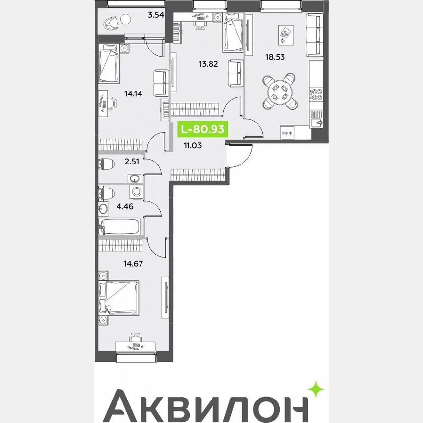 3-к. квартира, 80,9 м², 2/12 эт.