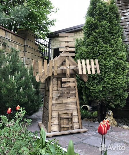 Мельница деревянная большая. Декор для сада