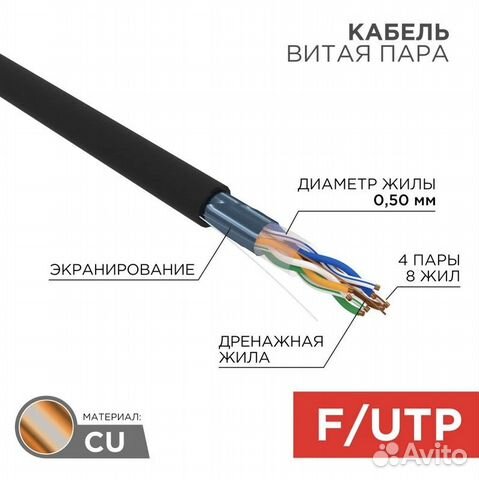 Rexant, Кабель витая пара F/UTP, CAT 5e, outdoor