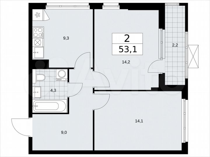 2-к. квартира, 53,1 м², 9/19 эт.