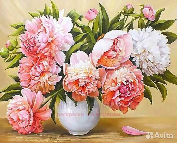 Картина по номерам 40x50 Пионы в белой фарфоровой