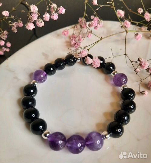 Браслет из натуральных камней. Агат и аметист