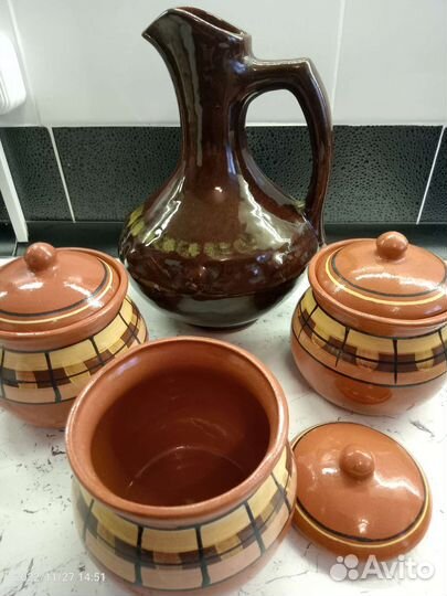 Кувшин, глиняные горшочки для запекания