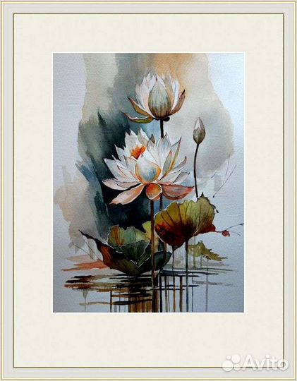 Картина акварелью 25х34 Лотосы