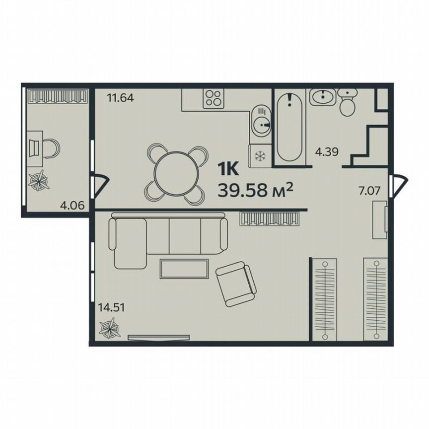 1-к. квартира, 39,6 м², 4/9 эт.