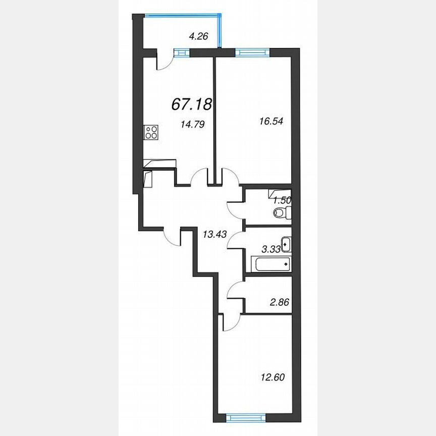 2-к. квартира, 69,3 м², 8/22 эт.