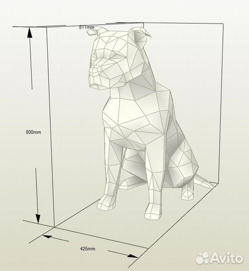 Питбуль (сидячий) из металла, полигональный