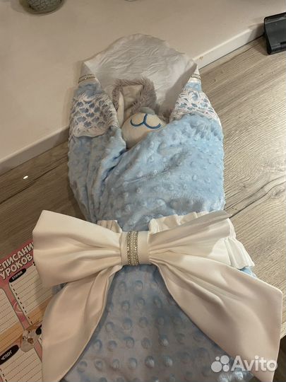 Конверт-одеяло голубой летний на выписку