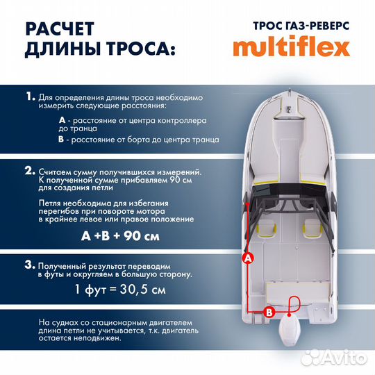 Трос управления газ/реверс Multiflex C2, 17 футов