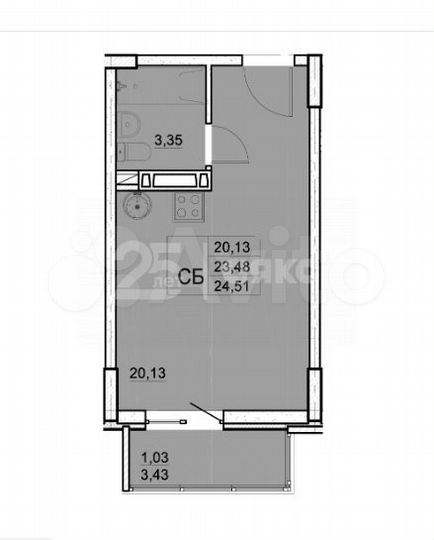 Квартира-студия, 24,5 м², 6/10 эт.