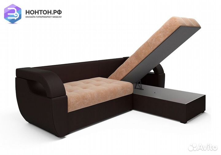 Угловой диван дельфин Мартин микровелюр бежевый