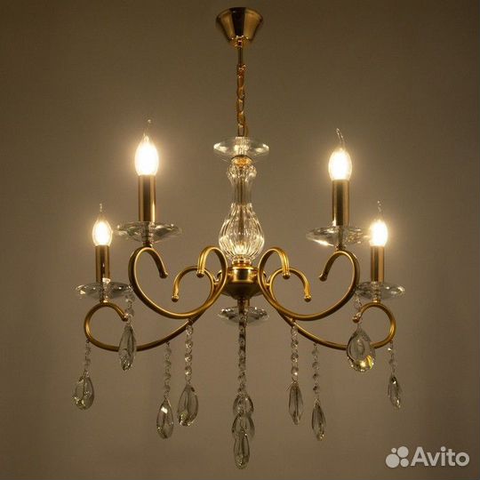 Люстра A3812/5 GD+FGD золото/хрусталь 5x40Вт E14 6