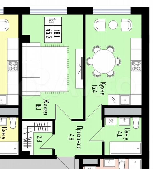 1-к. квартира, 43,5 м², 3/12 эт.