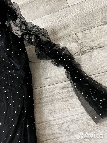 Платье с пайетками черное мини
