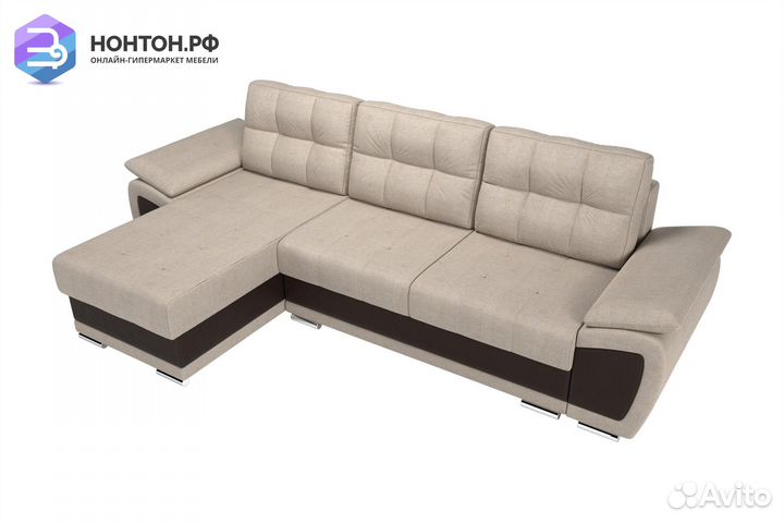 Диван угловой еврокнижка Нэстор рогожка бежевая