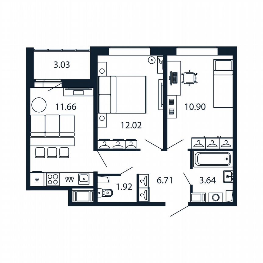 2-к. квартира, 46,1 м², 4/12 эт.