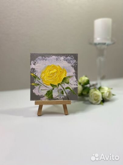 Картины маслом миниатюра Цветок Пион Роза