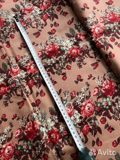 Сатин винтажный, 70е, ткань СССР, красные розы
