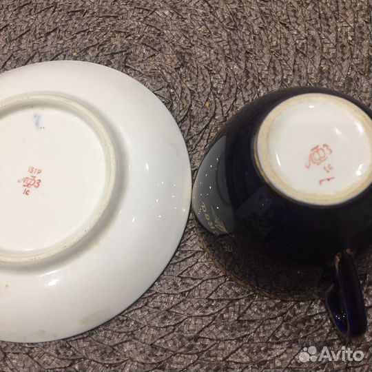 Чайная пара, винтаж / Москва - Кремль / кобальт