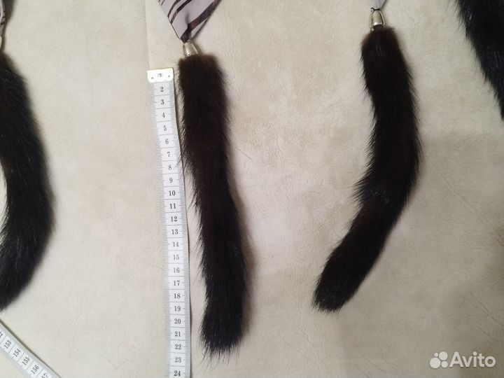 Шарф палантин с хвостиками норки