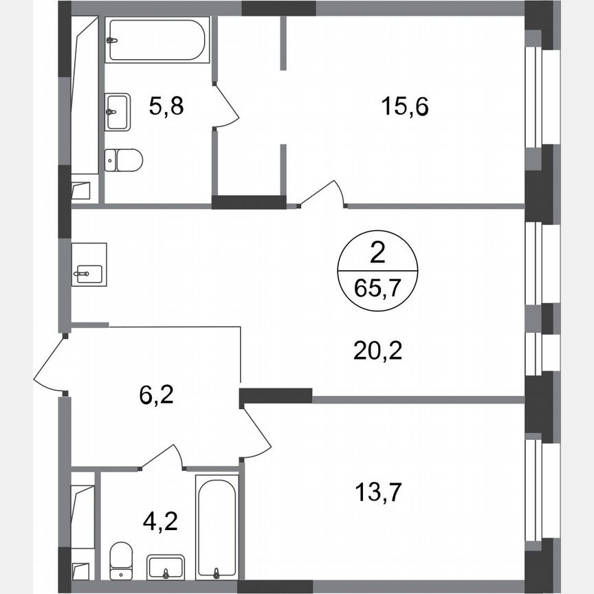 2-к. квартира, 65,7 м², 16/20 эт.