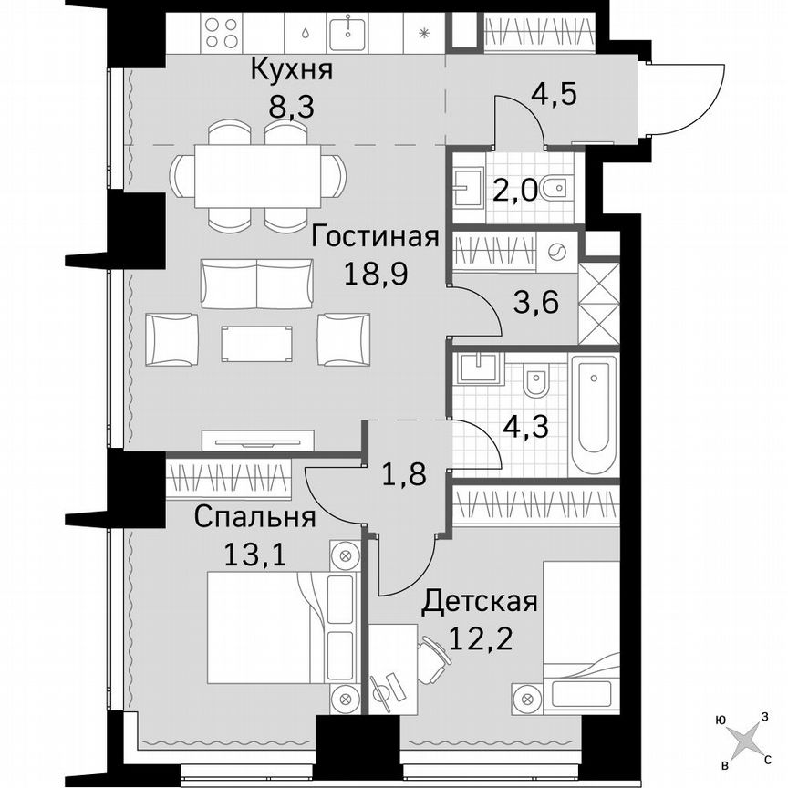 2-к. квартира, 68,7 м², 4/60 эт.