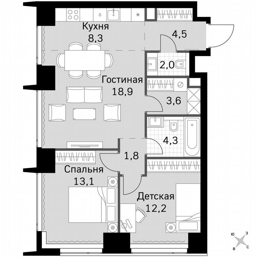 2-к. квартира, 68,7 м², 4/60 эт.