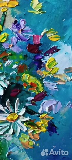 Картина маслом полевые цветы объемная живопись