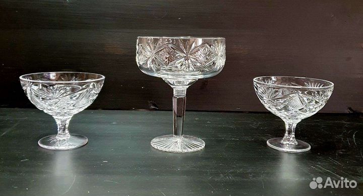 Вазочка + 2 креманки. Хрусталь. СССР Винтаж