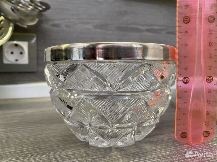 Конфетница салатница хрусталь мельхиор СССР